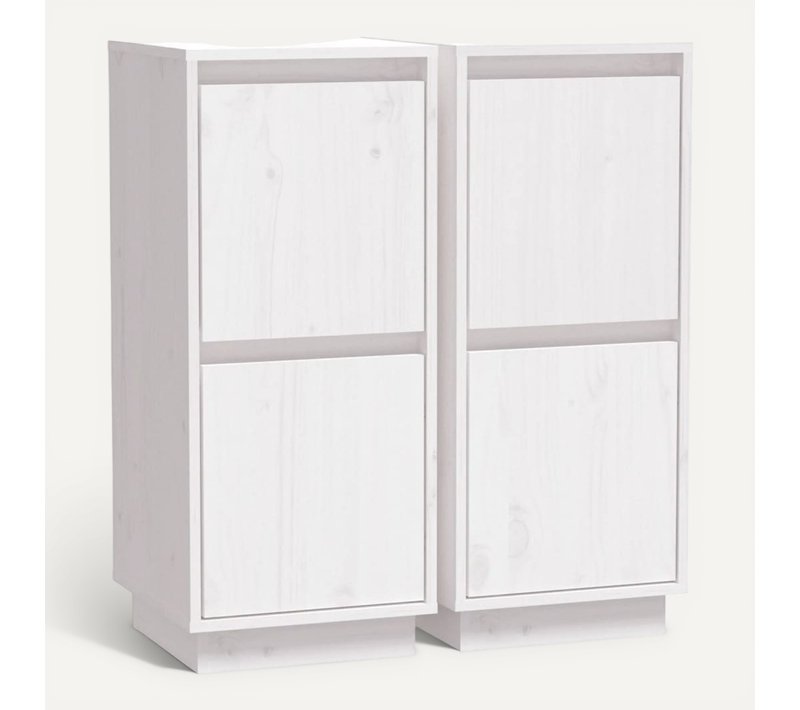 Buffets 2 Pièces Blanc 31,5x34x75 Cm Bois Massif De Pin