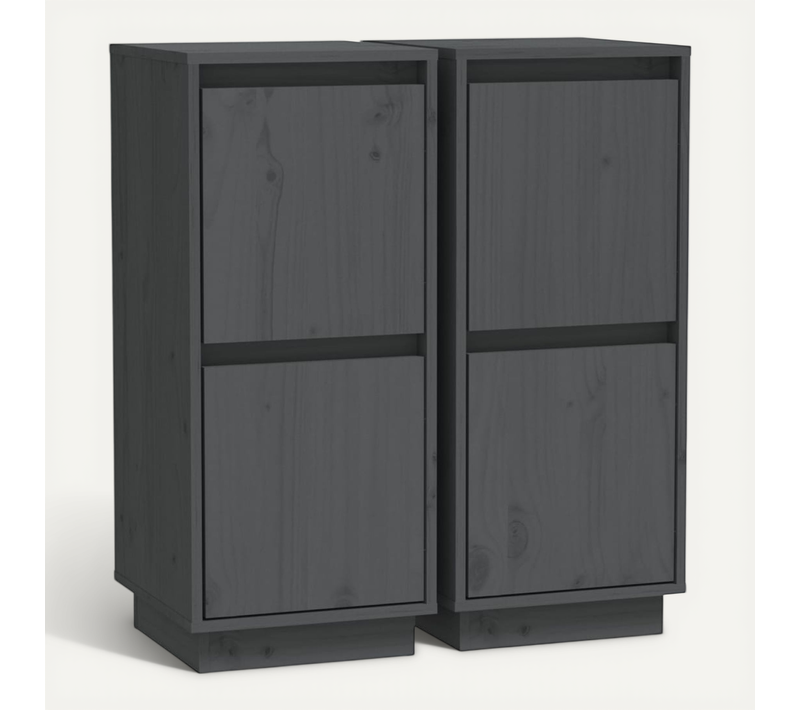 Buffets 2 Pièces Gris 31,5x34x75 Cm Bois Massif De Pin