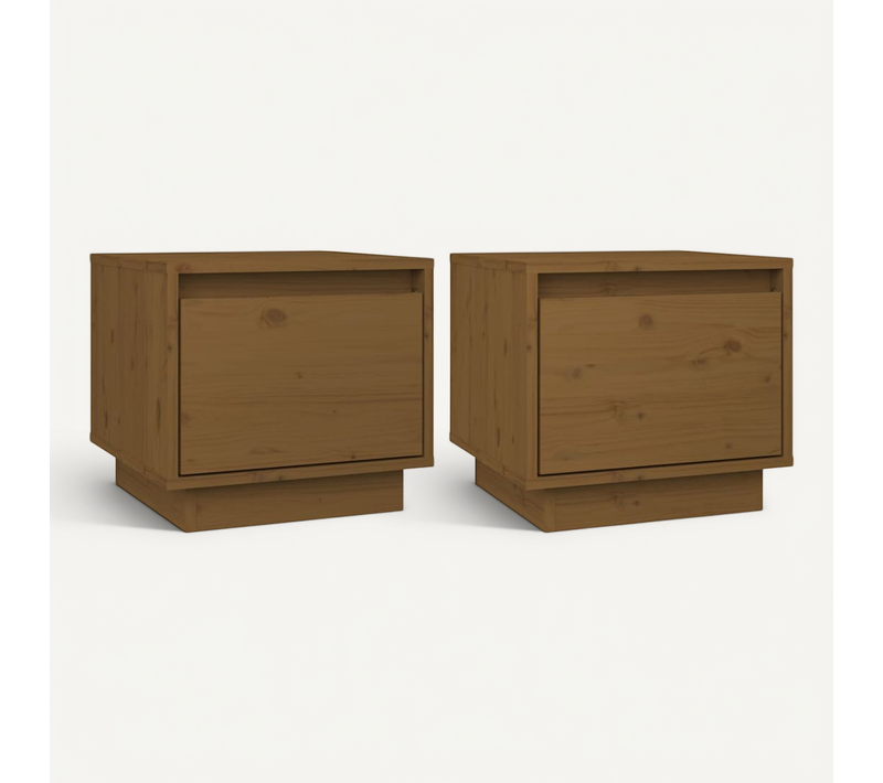 Tables De Chevet 2pcs Marron Miel 35x34x32cm Bois De Pin Solide