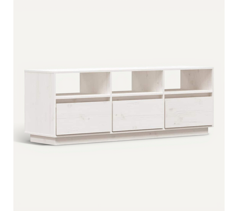 Meuble TV Blanc 140x37x50 Cm Bois De Pin Massif