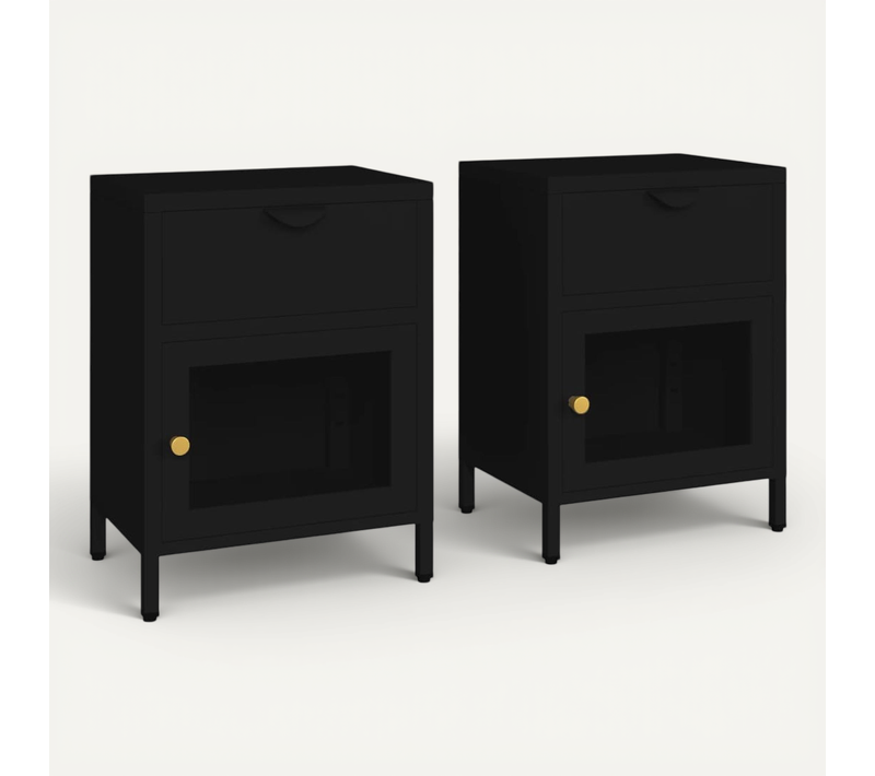 Tables De Chevet 2 Pièces Noir 40x30x54,5 Cm Acier Et Verre