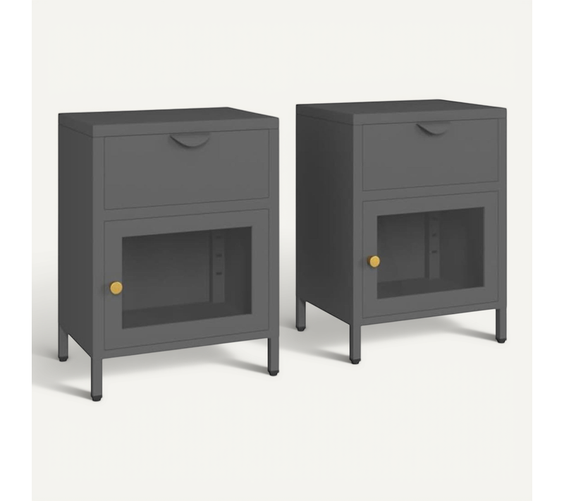 Tables De Chevet 2 Pièces Anthracite 40x30x54,5 Cm Acier Et Verre