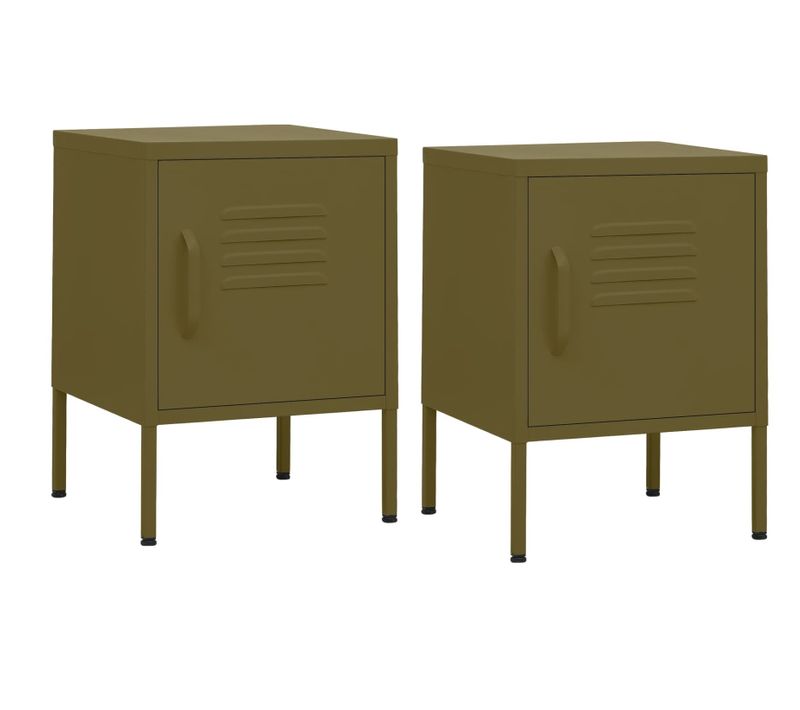 Tables De Chevet 2 Pièces Vert Olive 35x35x51 Cm Acier