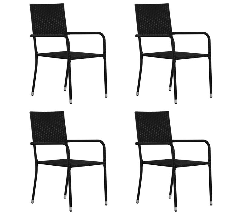 Chaise à Dîner De Jardin Empilable Lot De 4 Noir Résine Tressée