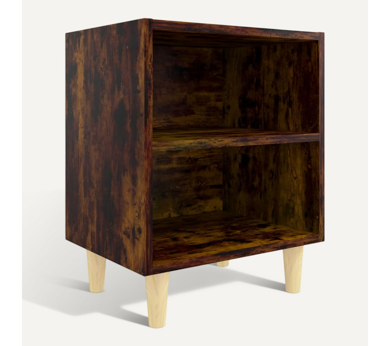 Table De Chevet Avec Pieds En Bois Massif Chêne Fumé 40x30x50cm