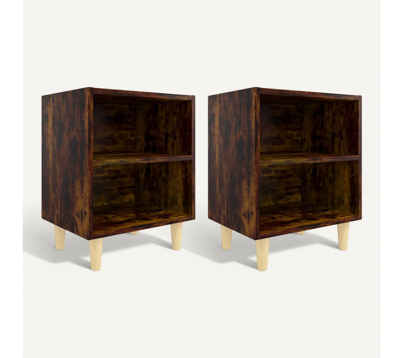 Tables De Chevet Et Pieds En Bois 2 Pièces Chêne Fumé 40x30x50 Cm