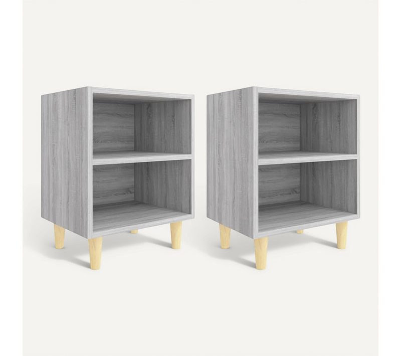 Tables De Chevet Pieds En Bois 2 Pièces Sonoma Gris 40x30x50 Cm