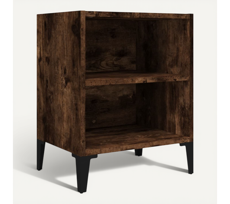 Table De Chevet Avec Pieds En Métal Chêne Fumé 40x30x50 Cm