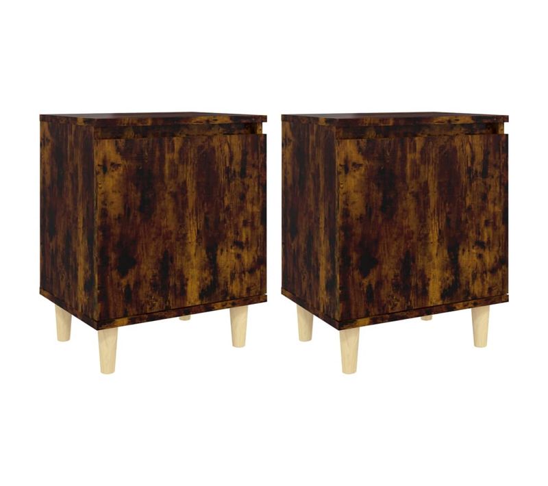 Tables De Chevet Et Pieds En Bois 2 Pièces Chêne Fumé 40x30x50 Cm