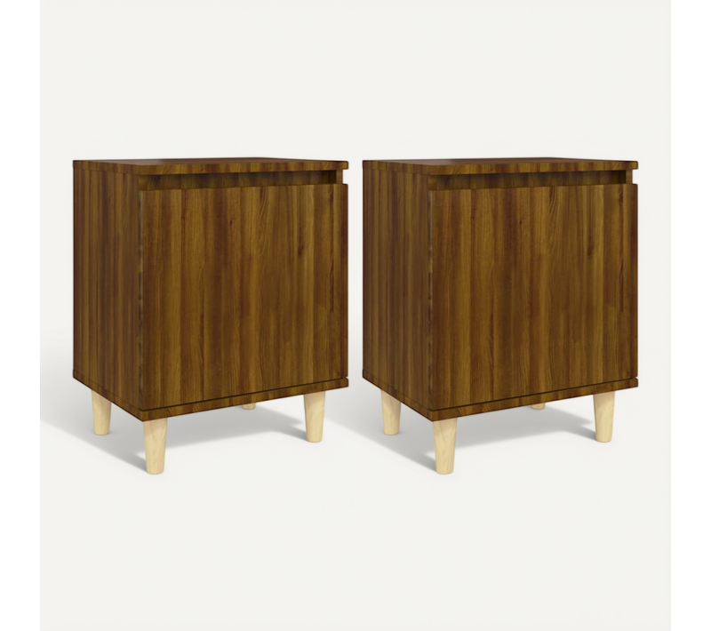 Tables De Chevet Pieds En Bois 2 Pièces Chêne Marron 40x30x50 Cm