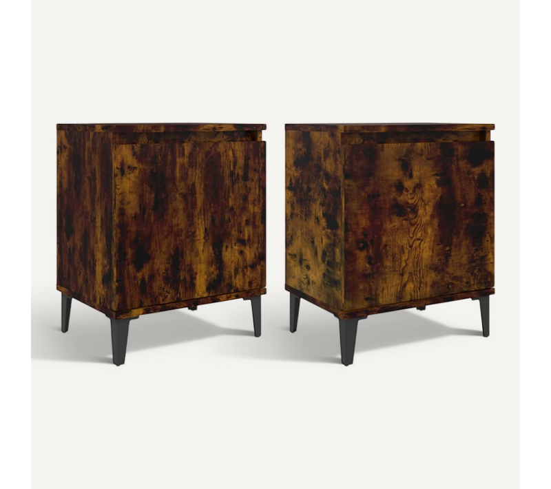 Tables De Chevet Avec Pieds En Métal Chêne Fumé 40x30x50 Cm