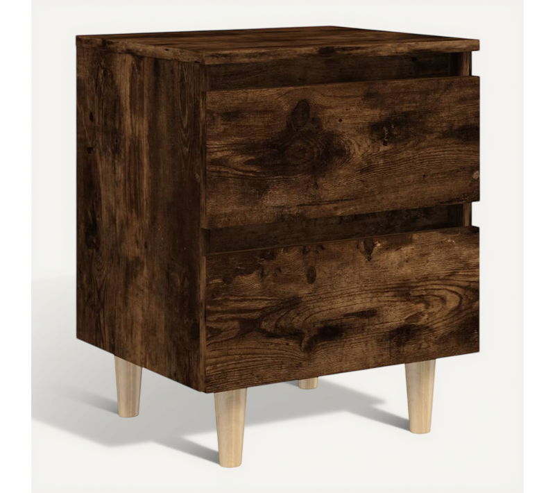 Table De Chevet Avec Pieds En Bois Chêne Fumé 40x35x50 Cm