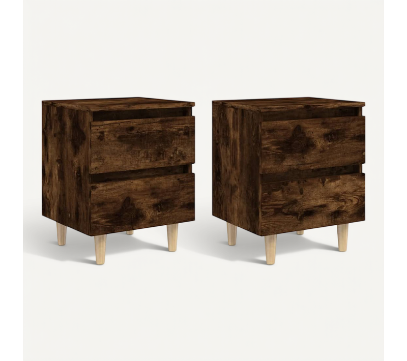 Tables De Chevet Et Pieds En Bois 2 Pièces Chêne Fumé 40x35x50 Cm