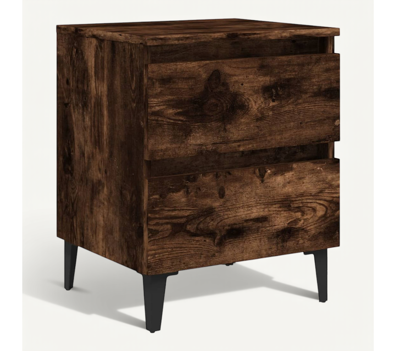 Table De Chevet Avec Pieds En Métal Chêne Fumé 40x35x50 Cm