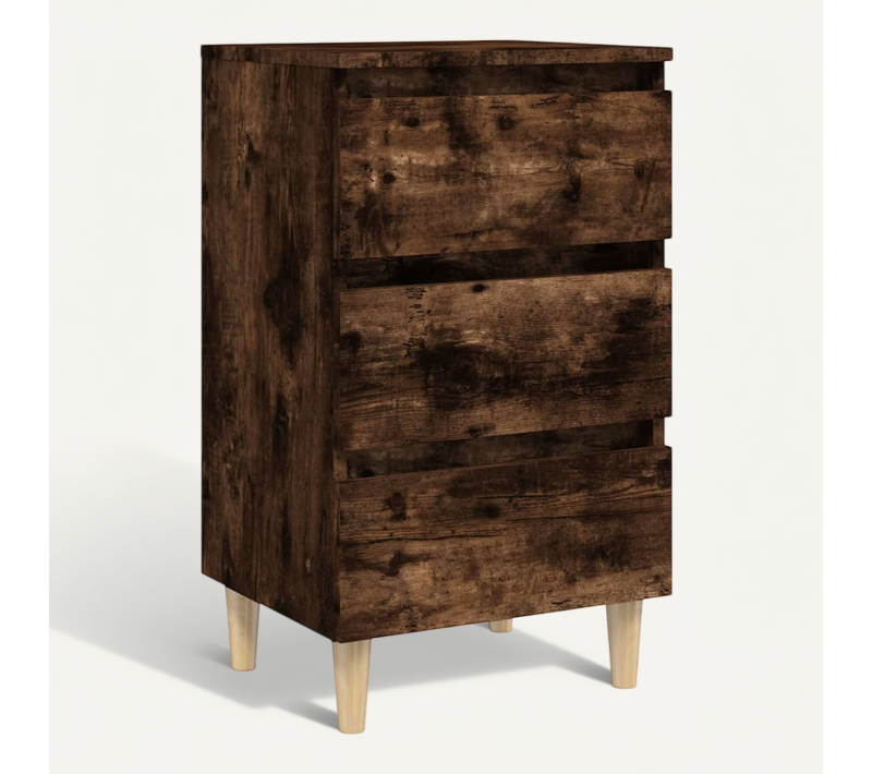 Table De Chevet Avec Pieds En Bois Solide Chêne Fumé 40x35x69cm