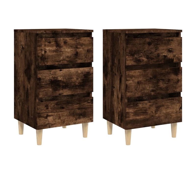 Tables De Chevet Et Pieds En Bois 2 Pièces Chêne Fumé 40x35x69 Cm