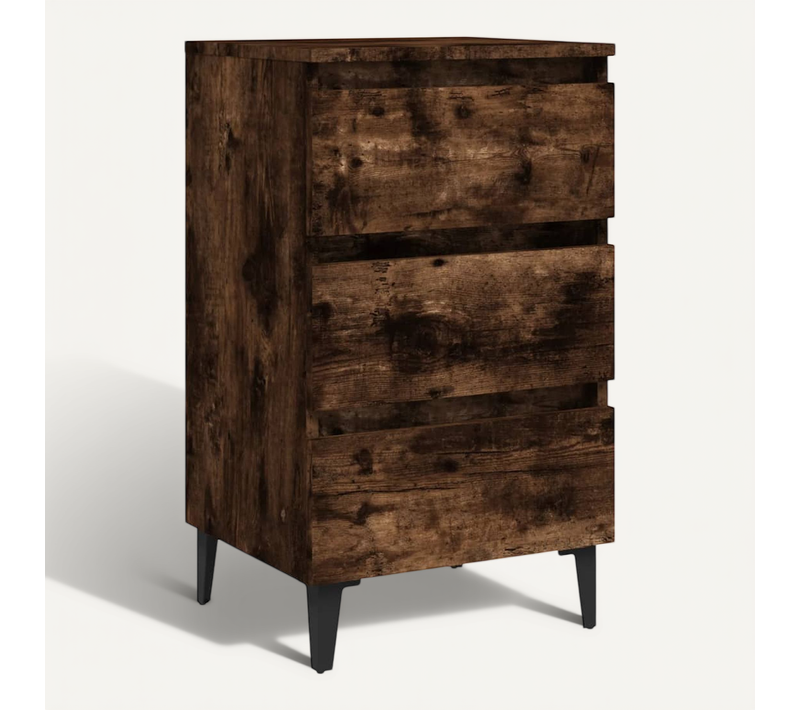 Table De Chevet Avec Pieds En Métal Chêne Fumé 40x35x69 Cm