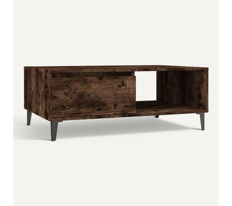 Table Basse Chêne Fumé 90x60x35 Cm Bois Contreplaqué