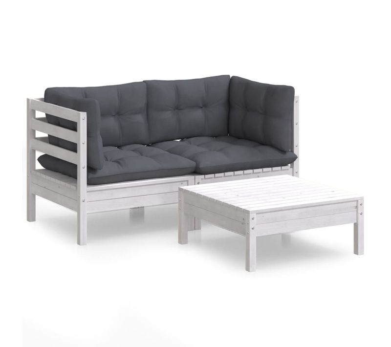 Salon De Jardin 3 Pièces Avec Coussins Anthracite Bois De Pin