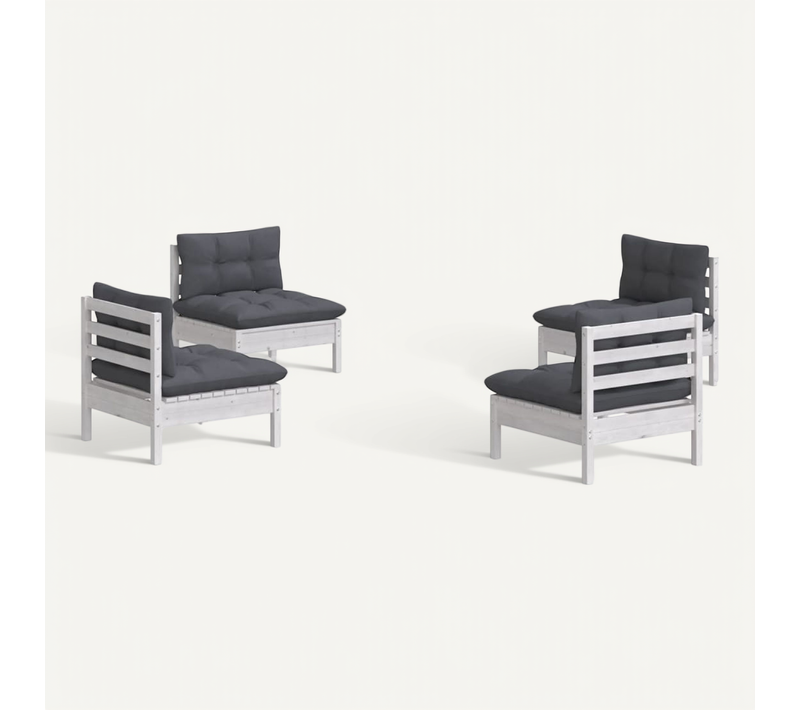 Salon De Jardin 4 Pièces Avec Coussins Anthracite Bois De Pin Modulaire