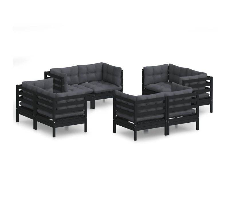 Salon De Jardin 8 Pièces Avec Coussins Anthracite Bois De Pin