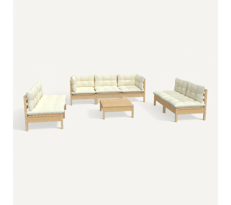 Salon De Jardin 8 Pièces Avec Coussins Crème Bois De Pin Massif Modulaire