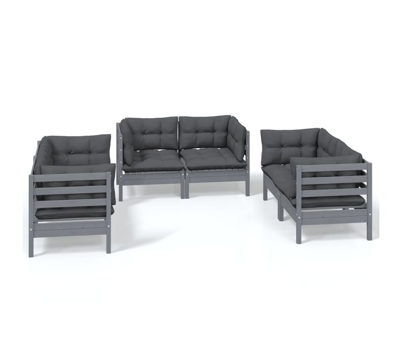 Salon De Jardin 6 Pièces Avec Coussins Bois De Pin Massif