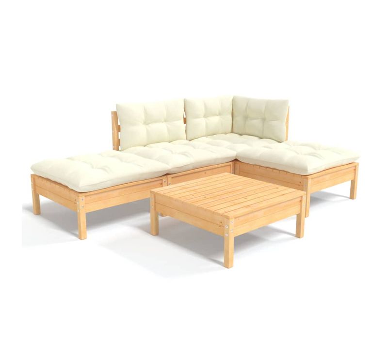 Salon De Jardin 5 Pièces Avec Coussins Crème Bois De Pin