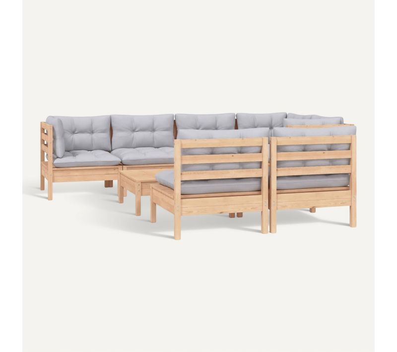 Salon De Jardin 8 Pièces Avec Coussins Gris Bois De Pin Massif Modulaire