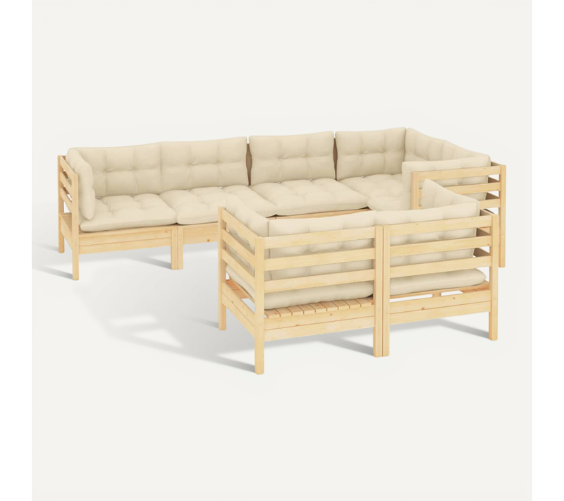 Salon De Jardin 7 Pièces Avec Coussins Crème Bois De Pin Massif
