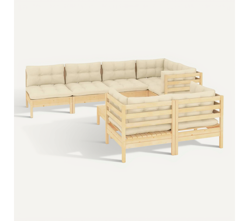 Salon De Jardin 8 Pièces Avec Coussins Crème Bois De Pin Massif Modulaire