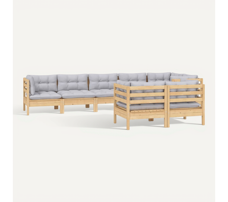 Salon De Jardin 8 Pièces Avec Coussins Gris Bois De Pin Massif