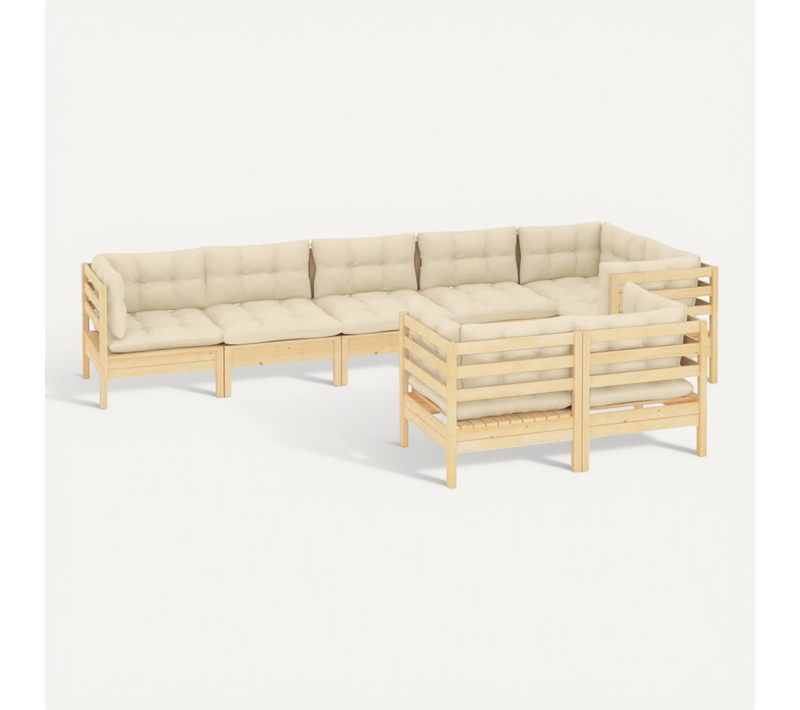 Salon De Jardin 8 Pièces Avec Coussins Crème Bois De Pin Massif Modulaire