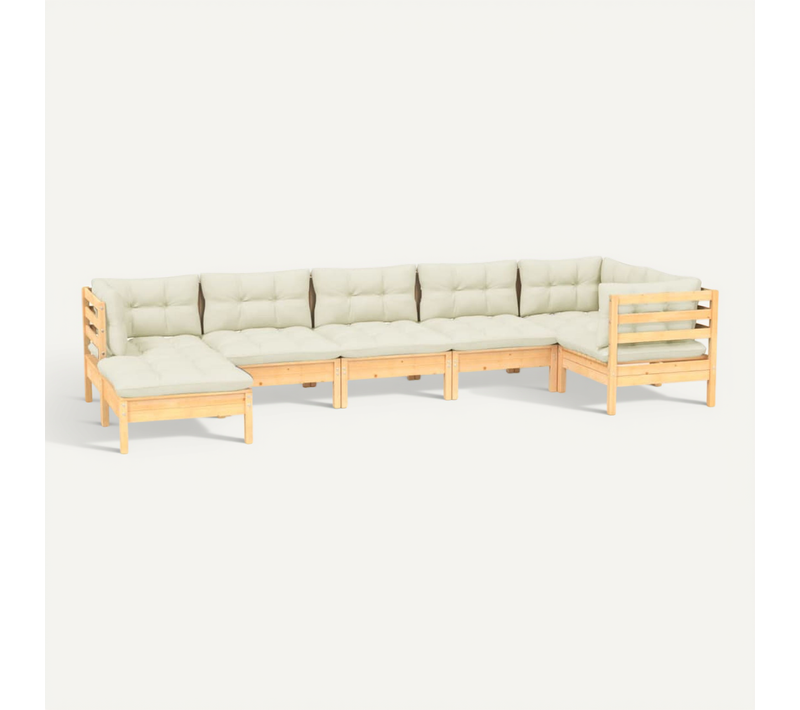 Salon De Jardin 7 Pièces Avec Coussins Crème Bois De Pin Massif Modulaire