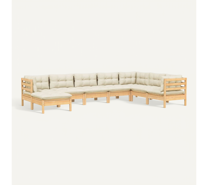 Salon De Jardin 8 Pièces Avec Coussins Crème Bois De Pin Massif Modulaire