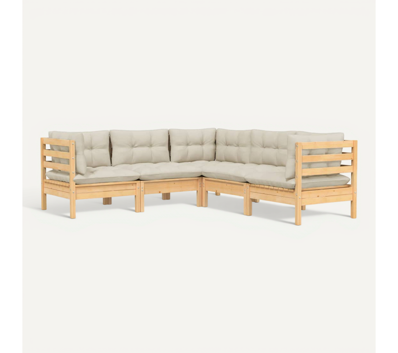 Salon De Jardin 5 Pièces Avec Coussins Crème Bois De Pin Massif Modulaire