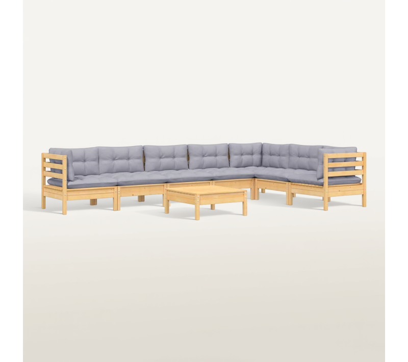Salon De Jardin 8 Pièces Avec Coussins Gris Bois De Pin Massif Modulaire