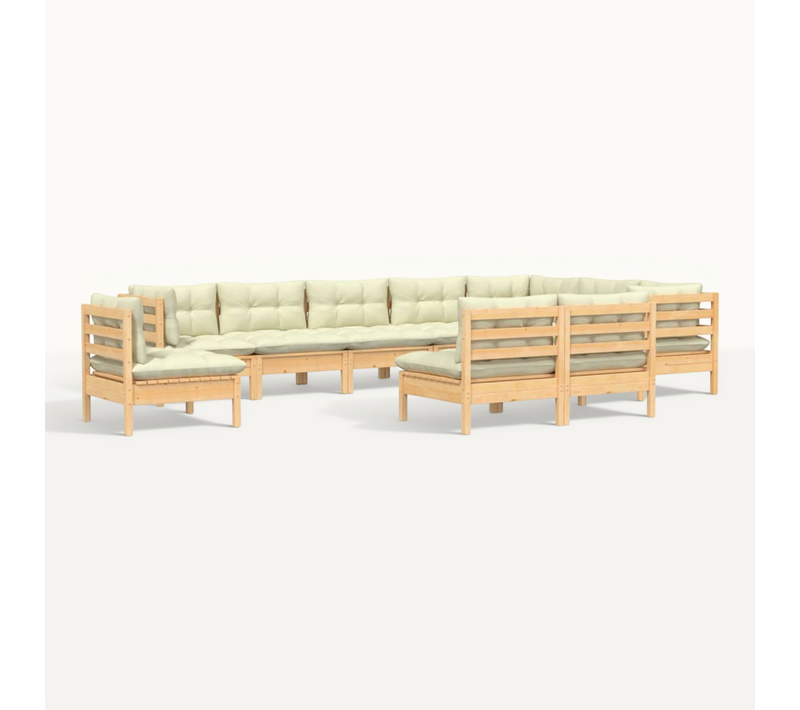 Salon De Jardin 10 Pièces Avec Coussins Crème Bois De Pin Massif Modulaire