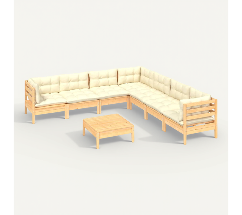 Salon De Jardin 8 Pièces Avec Coussins Crème Bois De Pin Massif Modulaire