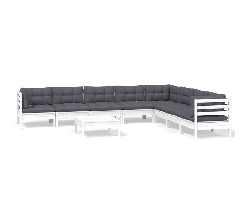 Salon De Jardin 9 Pièces Avec Coussins Blanc Bois De Pin Massif Modulaire
