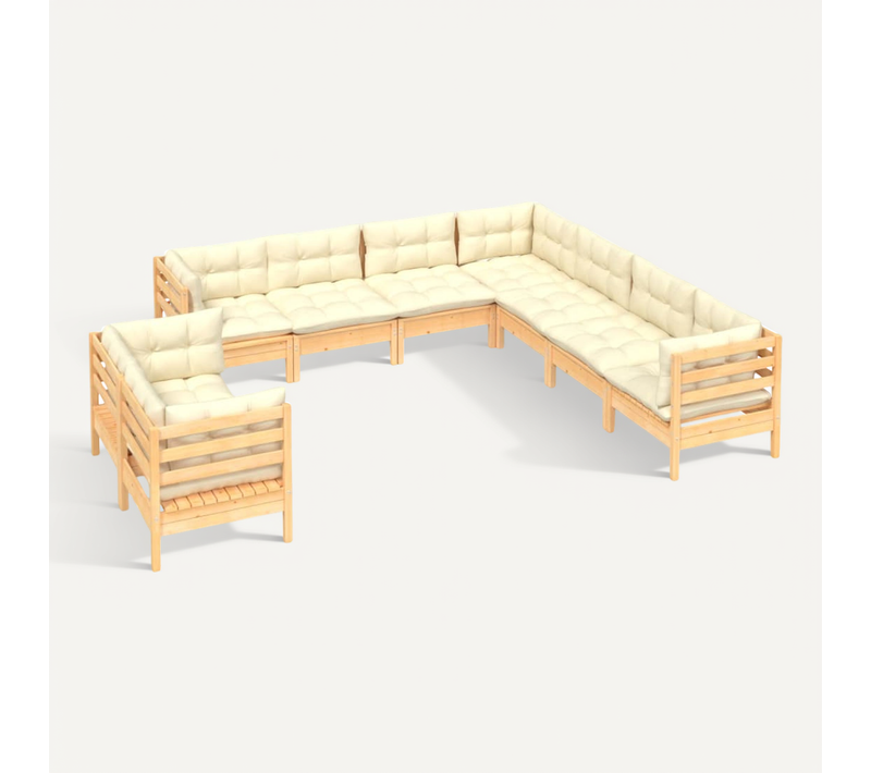 Salon De Jardin 9 Pièces Avec Coussins Crème Bois De Pin Massif Modulaire