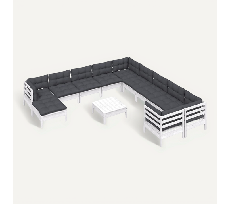 Salon De Jardin 12 Pièces Avec Coussins Blanc Bois De Pin Modulaire
