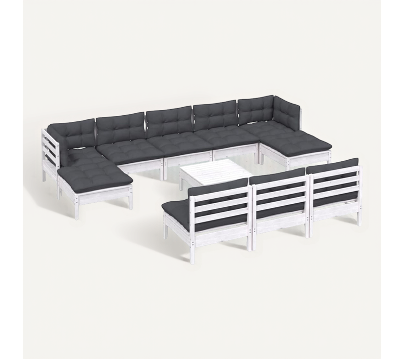 Salon De Jardin 11 Pièces Avec Coussins Blanc Bois De Pin Modulaire