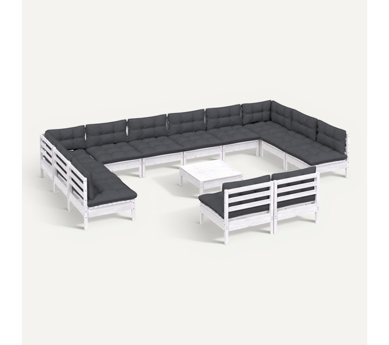 Salon De Jardin 13 Pièces Avec Coussins Blanc Bois De Pin Solide Modulaire
