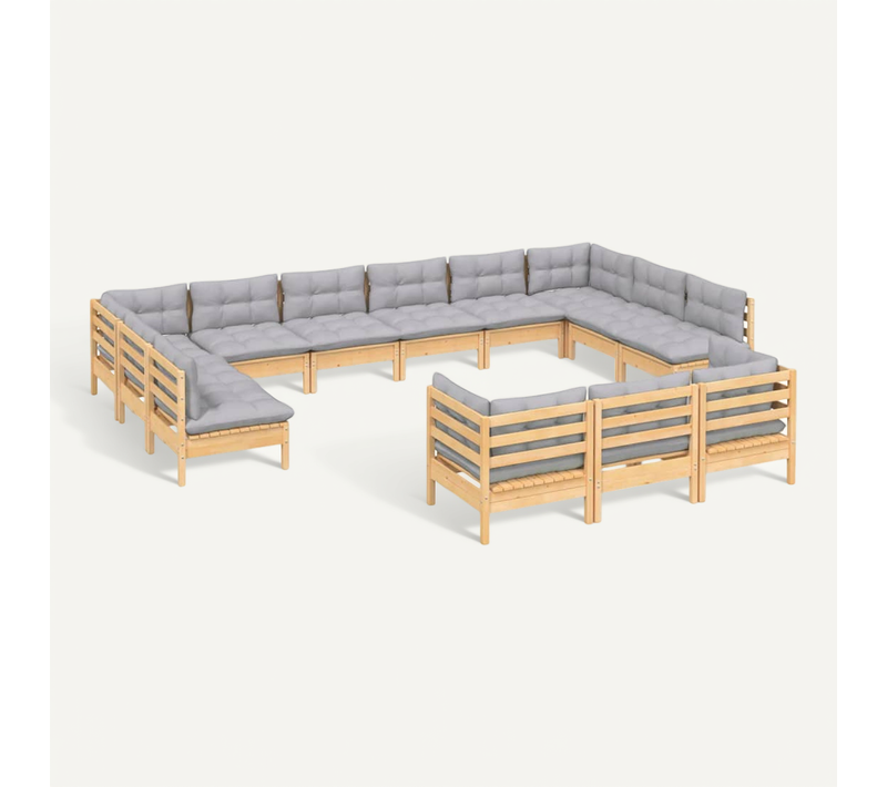 Salon De Jardin 13 Pièces Avec Coussins Gris Bois De Pin Modulaire
