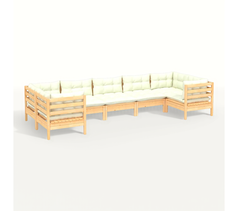 Salon De Jardin 7 Pièces Avec Coussins Crème Bois De Pin Modulaire