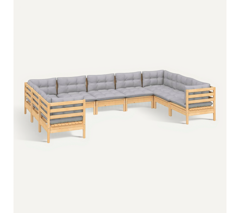 Salon De Jardin 9 Pièces Avec Coussins Gris Bois De Pin Sièges Multiples