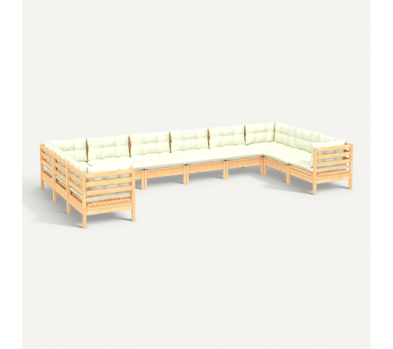 Salon De Jardin 10 Pièces Avec Coussins Crème Bois De Pin Modulaire
