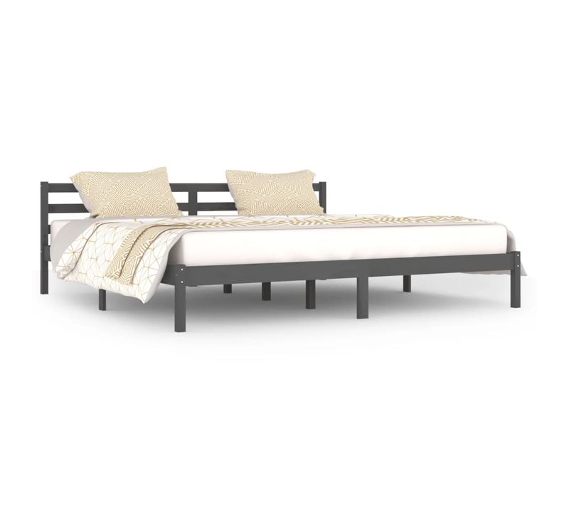 Cadre De Lit Sans Matelas Bois Massif De Pin 200x200 Cm Gris