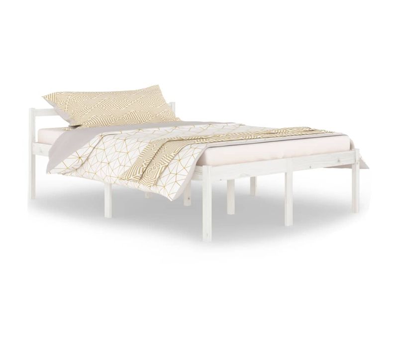 Cadre De Lit Blanc Bois De Pin Massif 140x200 Cm